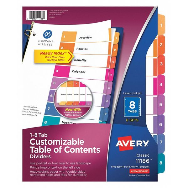 8 Tab Index Dividers, PK6