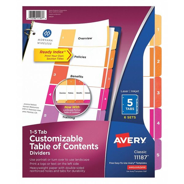 5 Tab Index Dividers, PK6