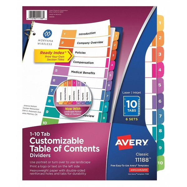 10 Tab Index Dividers, PK6