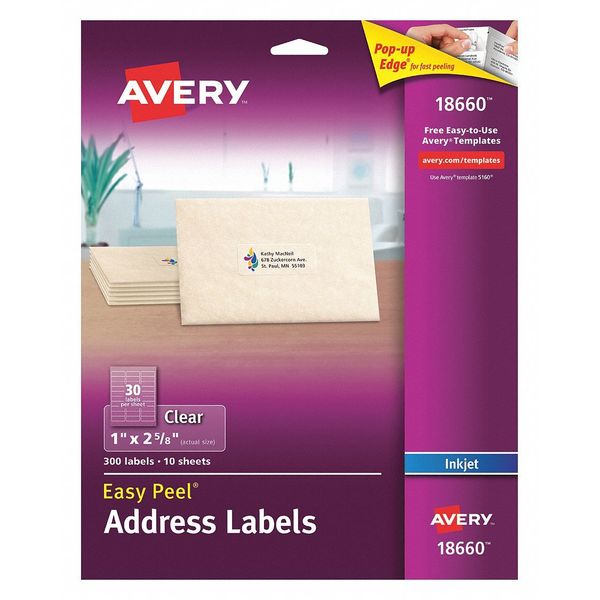 Clear Inkjet Labels, 1x2 5/8, PK300