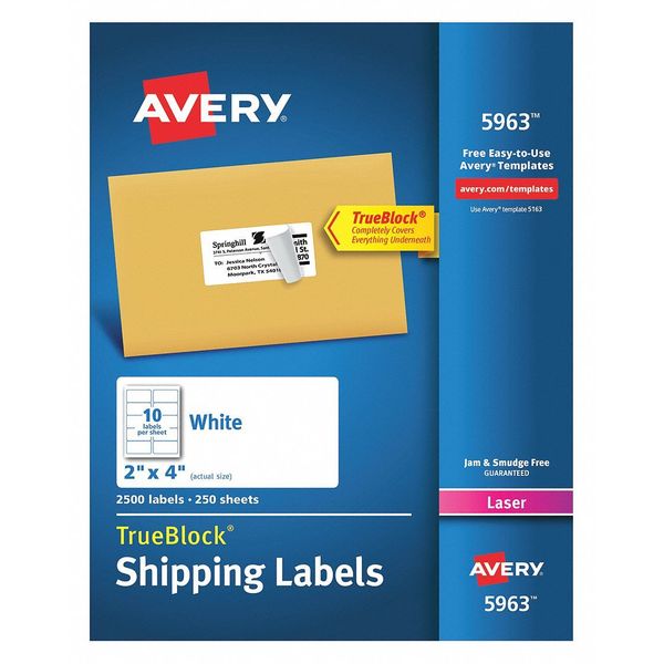 Laser Labels, 2x4, 10 Sheets, White, PK2500