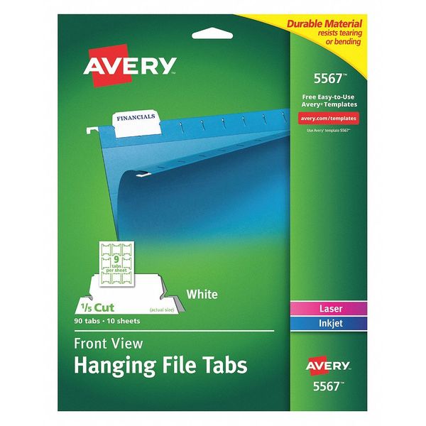 Hanging File Tabs, White, Pk90