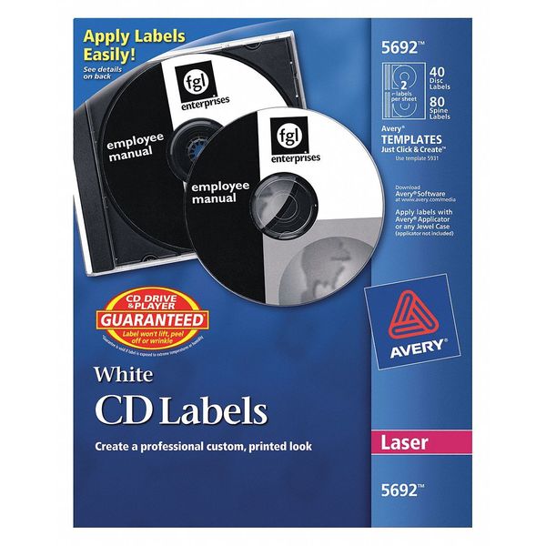 Laser Labels, Cd/Dvd, White, PK40