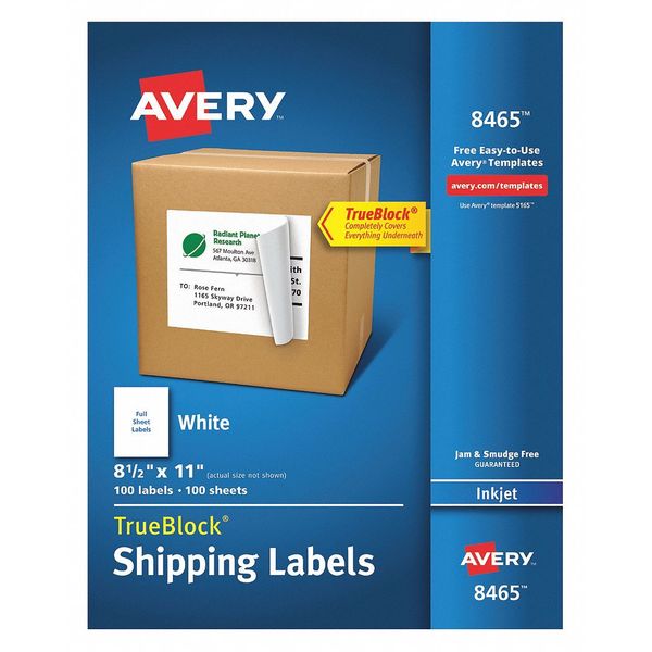 Label, Inkjet, 8-1/2x11, 1/Sh, White, PK100