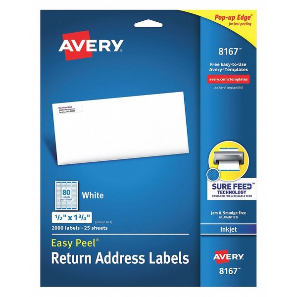 Inkjet Labels, 1/2x1-3/4, 80/Sh, PK2000