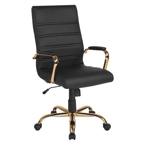 Black Leather Gold Frame High Back Chair