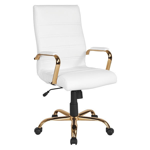 White Leather Gold Frame High Back Chair