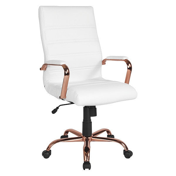 White Leather Rose Gold Frame High Back Chair