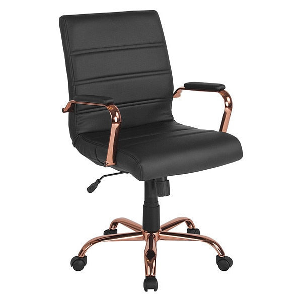 Black Leather Rose Gold Frame Mid-Back Chair