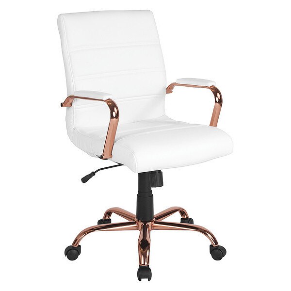White Leather Rose Gold Frame Mid-Back Chair