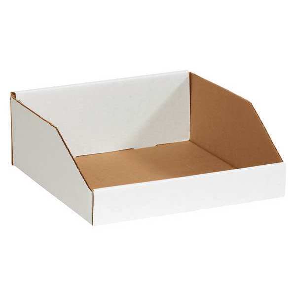 Open Top Storage Bin, White, 12 in L x 12 in W, 50 PK