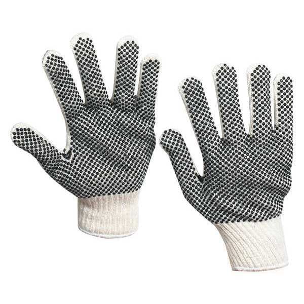 PVC Dot Knit Gloves, Large, White/Black, 12 Pairs/Case