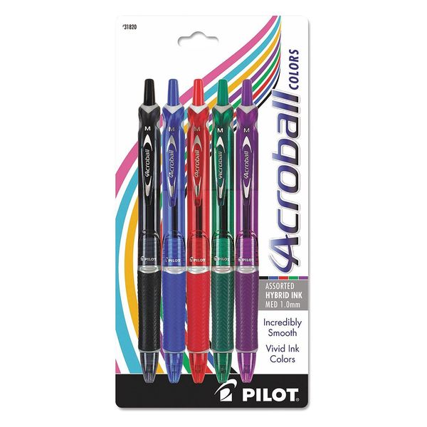 Acroball Gel Ink Pen, Navy Ink, 0.7mm, PK5