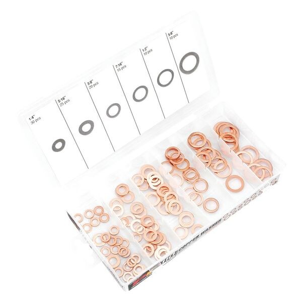 Flat Washer Assortment, Copper, Plain Finish, 110 PCS