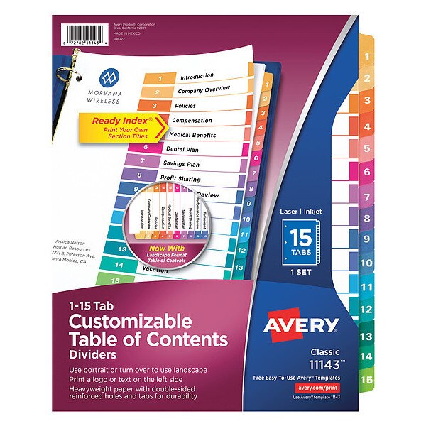 Table of Contents Index Divider 8-1/2 x 11