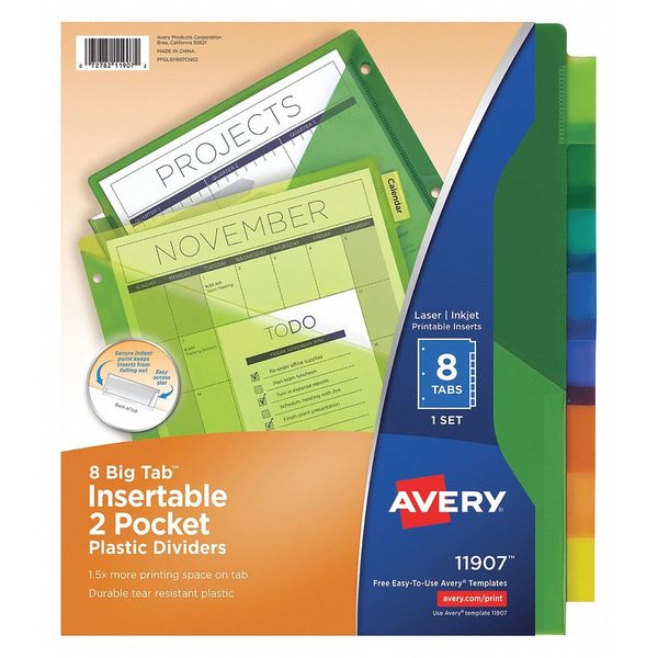 Insertable Plastic Divider, Two Pockets, Pk8
