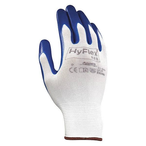 Nitrile Coated Gloves, Palm Coverage, Blue/White, XL, PR