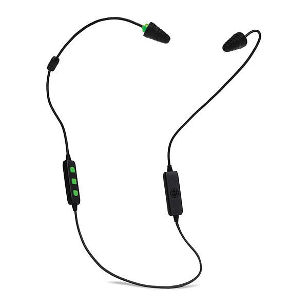 Reusable Corded Ear Plugs, Flanged Shape, 26 dB, 1 Pairs, Black/Green