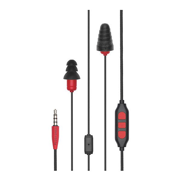 Reusable Corded Ear Plugs, Flanged Shape, 26 dB, 1 Pairs, Black/Red