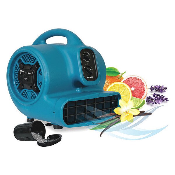 1/3 HP, 2000 CFM, 3.8 Amps, 3 Speeds Scented Air Mover with Power Outlets, 3-Hour Timer and Refillable Scent Cartridge