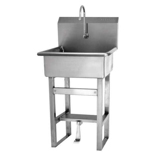 Floor Mount, 1 Hole, Single Knee Pedal, Stainless, Hand Sink