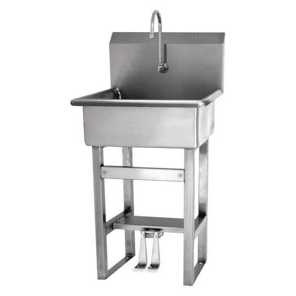 Floor Mount, 1 Hole, Double Knee Pedal, Stainless, Hand Sink