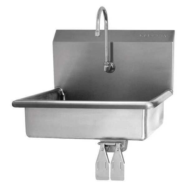 Wall Mount, 1 Hole, Double Knee Pedal, Stainless, Hand Sink
