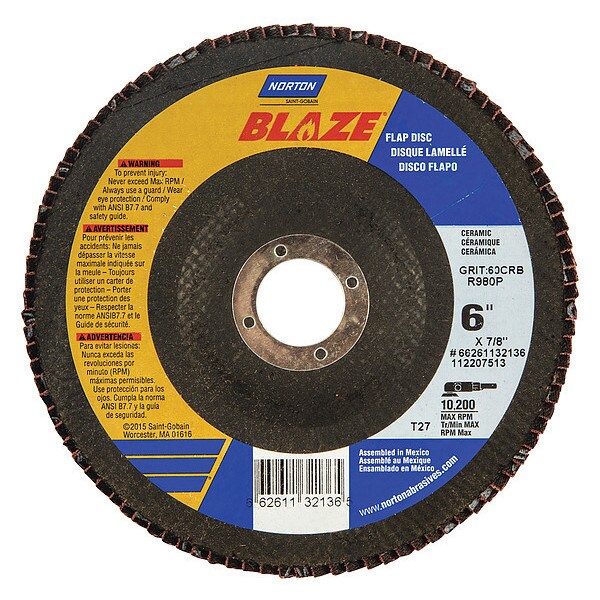 Flap Disc, Medium, 60 Grit, 6