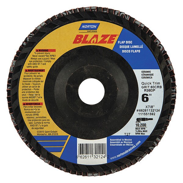 Flap Disc, Medium, 60 Grit, 6