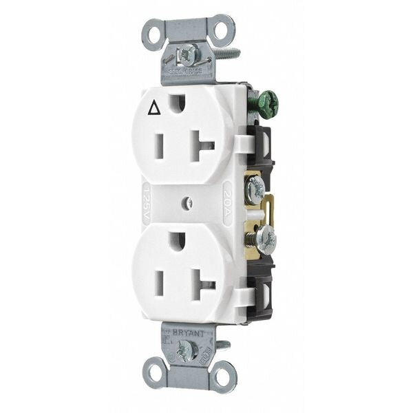 Receptacle, 20 A Amps, 125V AC, Flush Mount, Standard Duplex Outlet, 5-20R, White