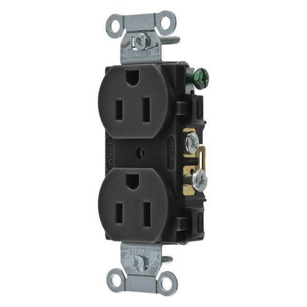Receptacle, 15 A Amps, 125V AC, Flush Mount, Standard Duplex Outlet, 5-15R, Black