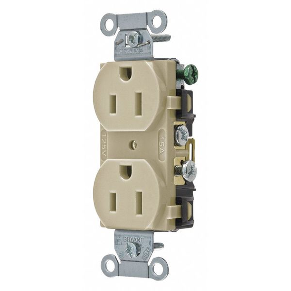 Receptacle, 15 A Amps, 125V AC, Flush Mount, Standard Duplex Outlet, 5-15R, Ivory
