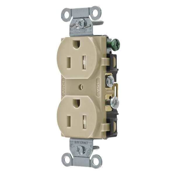 Receptacle, 15 A Amps, 125V AC, Flush Mount, Standard Duplex Outlet, 5-15R, Ivory