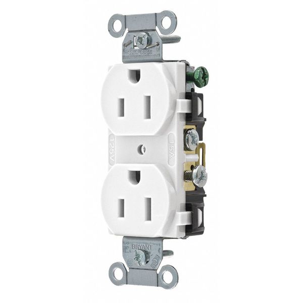 Receptacle, 15 A Amps, 125V AC, Flush Mount, Standard Duplex Outlet, 5-15R, White