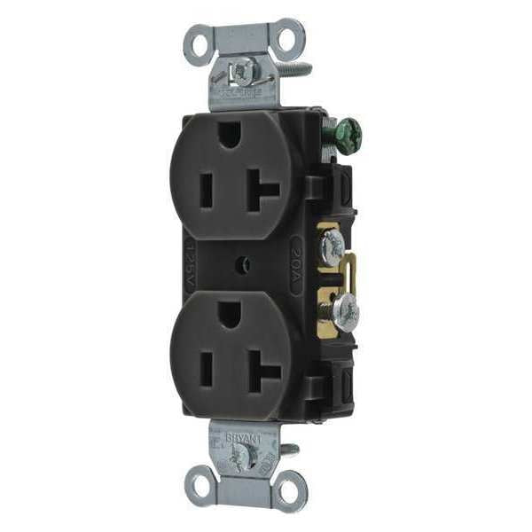 Receptacle, 20 A Amps, 125V AC, Flush Mount, Standard Duplex Outlet, 5-20R, Black