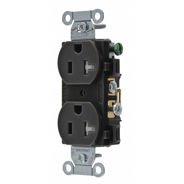 Receptacle, 20 A Amps, 125V AC, Flush Mount, Standard Duplex Outlet, 5-20R, Black