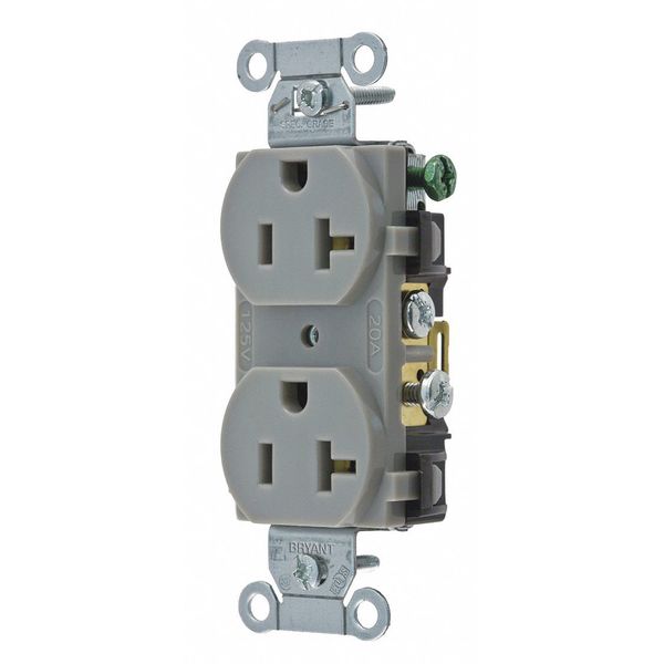 Receptacle, 20 A Amps, 125V AC, Flush Mount, Standard Duplex Outlet, 5-20R, Gray