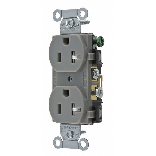Receptacle, 20 A Amps, 125V AC, Flush Mount, Standard Duplex Outlet, 5-20R, Gray