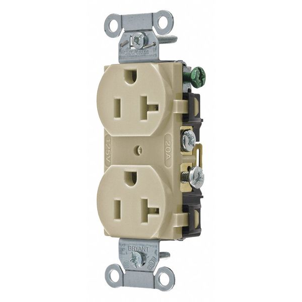 Receptacle, 20 A Amps, 125V AC, Flush Mount, Standard Duplex Outlet, 5-20R, Ivory