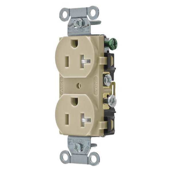 Receptacle, 20 A Amps, 125V AC, Flush Mount, Standard Duplex Outlet, 5-20R, Ivory