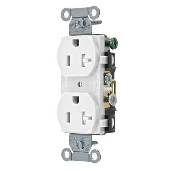Receptacle, 20 A Amps, 125V AC, Flush Mount, Standard Duplex Outlet, 5-20R, White