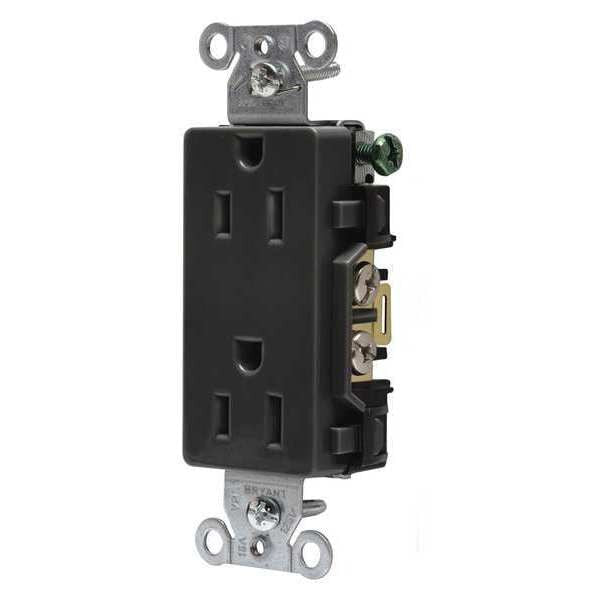 Receptacle, 15 A Amps, 125V AC, Flush Mount, Decorator Duplex Outlet, 5-15R, Black