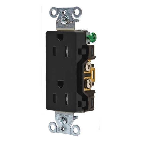 Receptacle, 15 A Amps, 125V AC, Flush Mount, Decorator Duplex Outlet, 5-15R, Black
