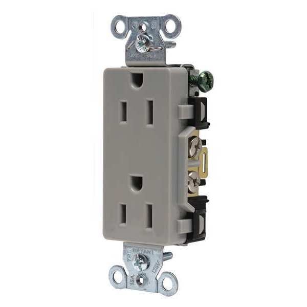 Receptacle, 15 A Amps, 125V AC, Flush Mount, Decorator Duplex Outlet, 5-15R, Gray