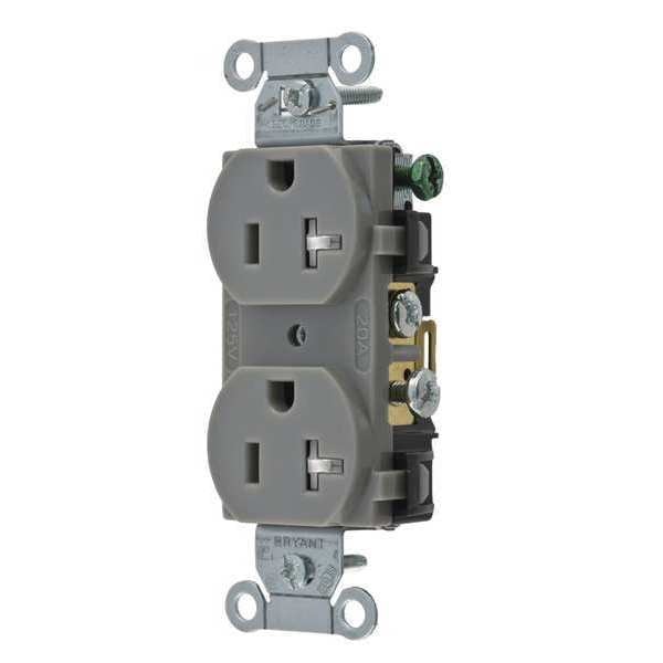 Receptacle, 20 A Amps, 125V AC, Flush Mount, Standard Duplex Outlet, 5-20R, Gray