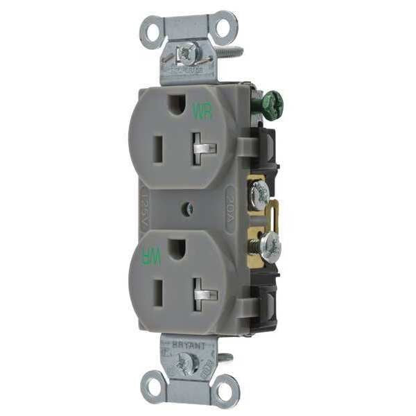 Receptacle, 20 A Amps, 125V AC, Flush Mount, Standard Duplex Outlet, 5-20R, Gray