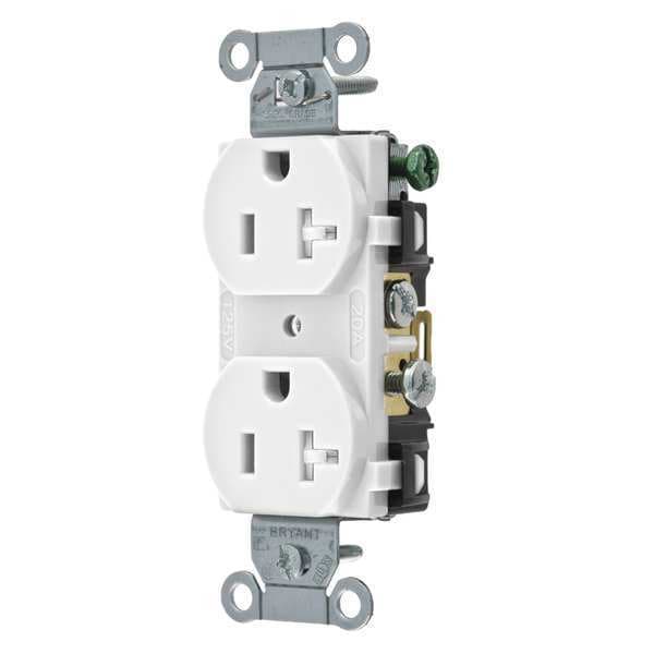 Receptacle, 20 A Amps, 125V AC, Flush Mount, Standard Duplex Outlet, 5-20R, White