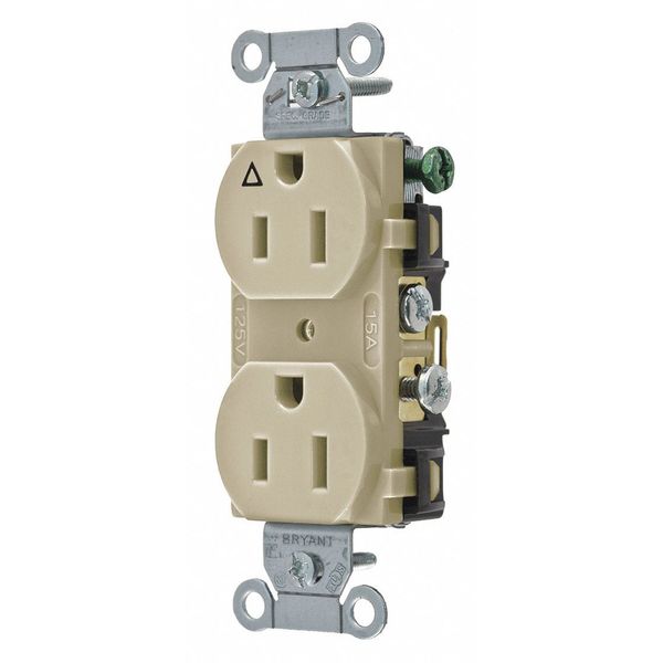 Receptacle, 15 A Amps, 125V AC, Flush Mount, Standard Duplex Outlet, 5-15R, Ivory