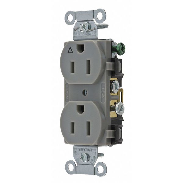 Receptacle, 15 A Amps, 125V AC, Flush Mount, Standard Duplex Outlet, 5-15R, Gray