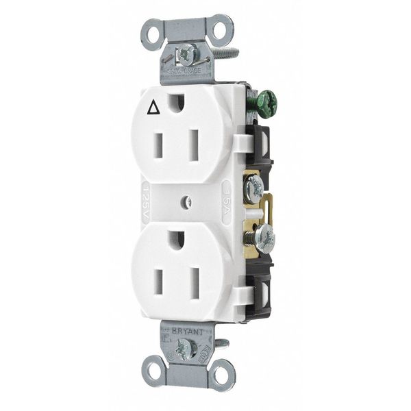 Receptacle, 15 A Amps, 125V AC, Flush Mount, Standard Duplex Outlet, 5-15R, White